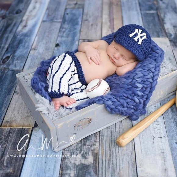 Crocheted baseball outfit for newborn